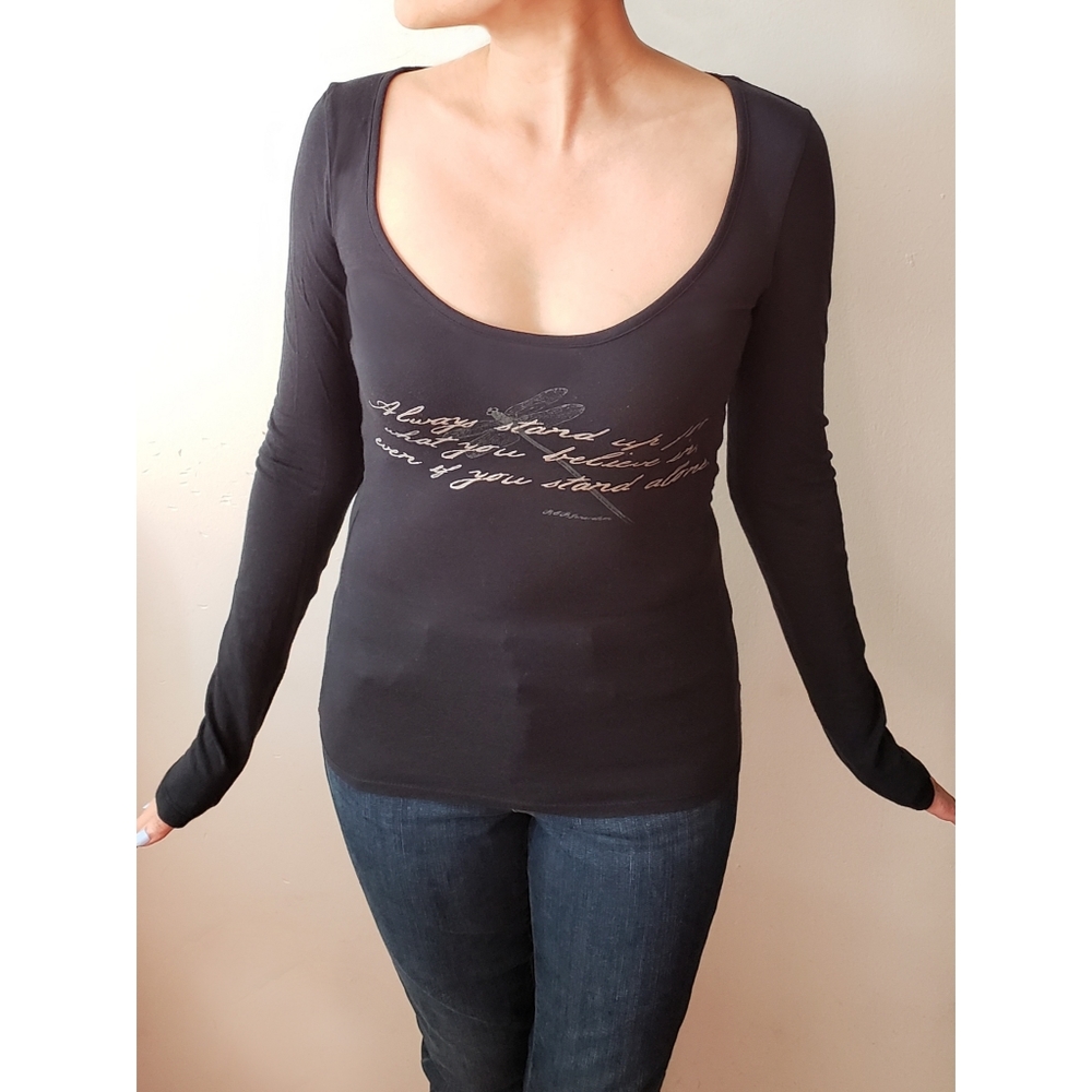 BCBG black "tissue" T-shirt 👕 with silver message